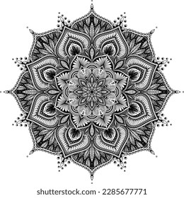 Big Mandala. Highly detailed ornamental design. Tattoo, print, design element, for coloring book