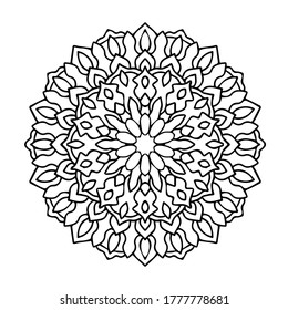 Big mandala pattern black white coloring book vector.