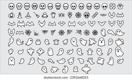 Big or many icon simple icon or silhouettes of halloween ghost on white background. Vector illustration editable.