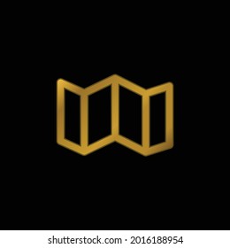 Big Map Folded gold plated metalic icon or logo vector