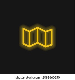 Big Map Folded yellow glowing neon icon