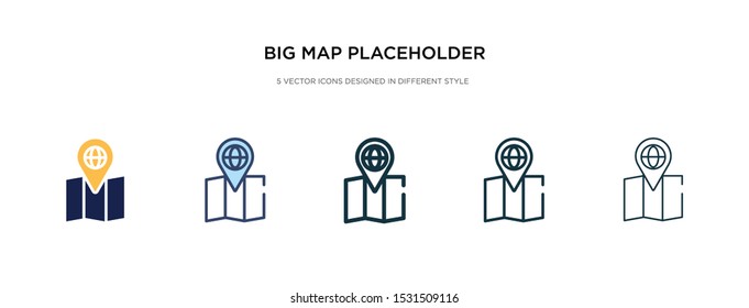 big map placeholder icon in different style vector illustration. two colored and black big map placeholder vector icons designed in filled, outline, line and stroke style can be used for web,