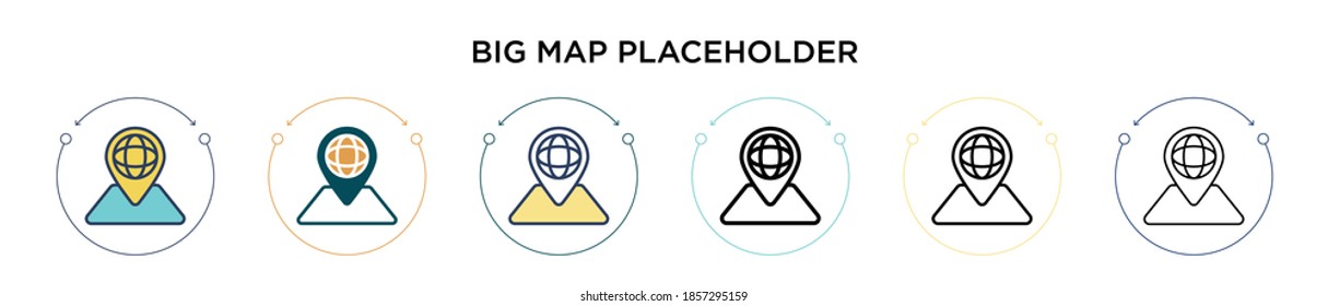 Big map placeholder icon in filled, thin line, outline and stroke style. Vector illustration of two colored and black big map placeholder vector icons designs can be used for mobile, ui, web