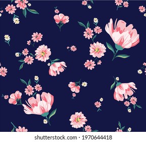 Big meadow floral midnight garden spring seamless