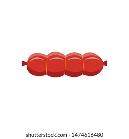 Big meat sausage from pork or beef, tied up with ropes, cartoon barbecue grill snack isolated on white background - flat vector illustration