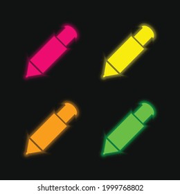 Big Mechanical Pen four color glowing neon vector icon