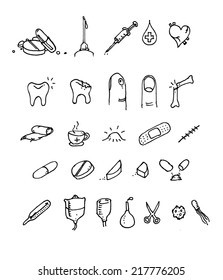 Big medical hand draw set icon. Vector illustration.