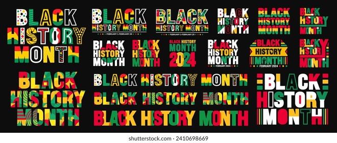 big mega bundle of African American Black history month colorful lettering typography text design. use to social post banner, card, banner, poster, cover. Celebrated February in USA and Canada.