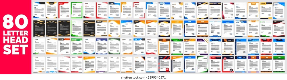 big mega collection of 80 business Letterhead design template for your project. mega bundle of Corporate business letter head design template with unique shape. business letterhead mega set.