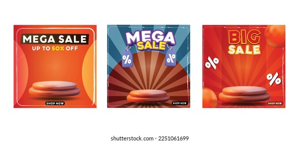 Big Mega sale banner post with beautiful podium orange background 