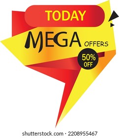 Big mega Sale with Discount upto 50, Creative colorful Paper Tag, Banner, Lable or Poster design, Vector illustration