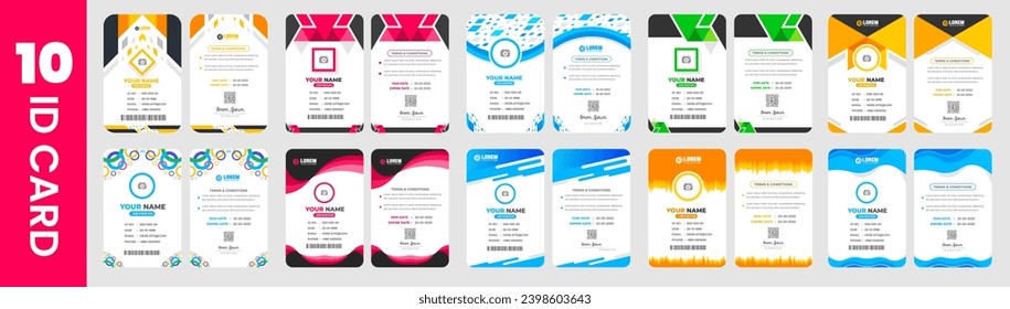 big mega Set of 10 corporate Modern office Identity Card or elegant business company id card design template. double sided business Company employee  id card design template bundle.