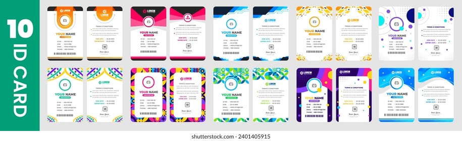 big mega Set of 10 corporate Modern office Identity Card or elegant business company id card design template. double sided business Company employee  id card design template bundle.