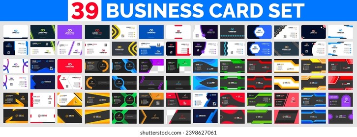 big mega set of 39 Collection of double side business card vector design templates. mega business card design bundle. business card set. business card bundle.