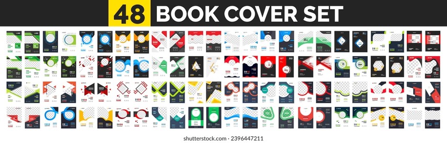 gran mega juego de 48 colección de plantillas de diseño de portada de libros de negocios corporativos. conjunto de diseño de portada de libros de doble cara de la empresa con forma única. plantilla de diseño de gran paquete de portada de libros.