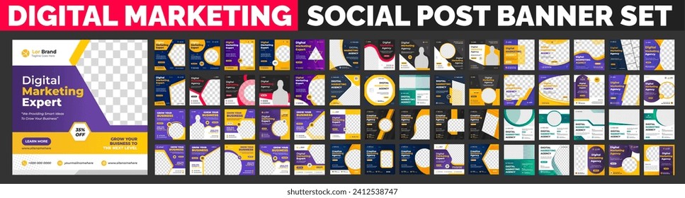 big mega set of digital marketing social media post banner template. clean minimal editable square digital marketing web banner or business marketing post banner big mega bundle collection.