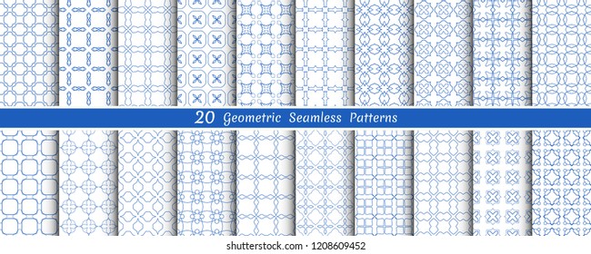 Big mega set of seamless monochrome geometric patterns, line backgrounds collection. Endless repeating linear texture for wallpaper, packaging, banners, invitations, business cards, fabric print