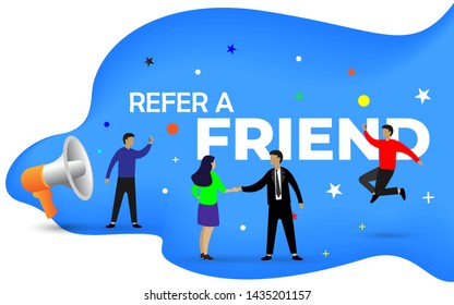 Big megaphone with Refer a friend word concept, Refer a friend concept media for landing page, template, ui, web,