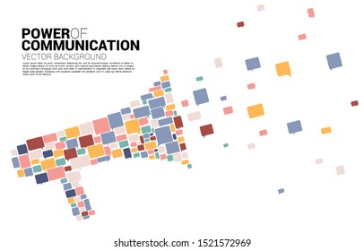 Big Megaphone from small bubble speech icon. Concept for power of comment and communication.