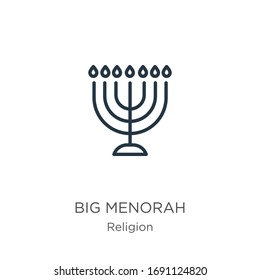 Big menorah icon. Thin linear big menorah outline icon isolated on white background from religion collection. Line vector sign, symbol for web and mobile