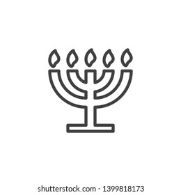 Big Menorah line icon. linear style sign for mobile concept and web design. Happy Hanukkah candle outline vector icon. Judaism symbol, logo illustration. Vector graphics
