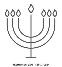 Big menorah thin line icon, hanukkah and religion, candle sign, vector graphics, a linear pattern on a white background, eps 10.