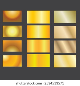 Big metal pack. Collection of gold, silver and bronze gradient for design. Vector gradients set.