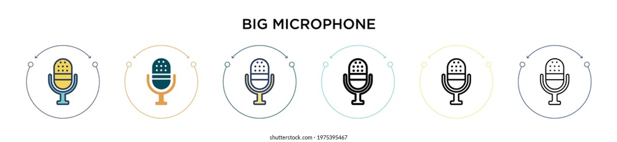 Big microphone icon in filled, thin line, outline and stroke style. Vector illustration of two colored and black big microphone vector icons designs can be used for mobile, ui, web