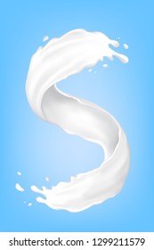 Big milk splash and pouring vector realistic illustration isolated on blue background vector illustration