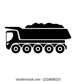 Big mining dump truck icon. Black silhouette. Side view. Vector simple flat graphic illustration. Isolated object on a white background. Isolate.