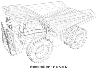 Big mining truck. EPS10 format. Wire-frame style. Vector created of 3d.