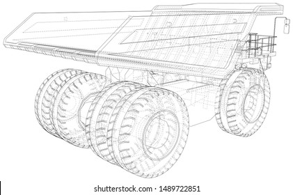 Big mining truck. EPS10 format. Wire-frame style. Vector created of 3d.