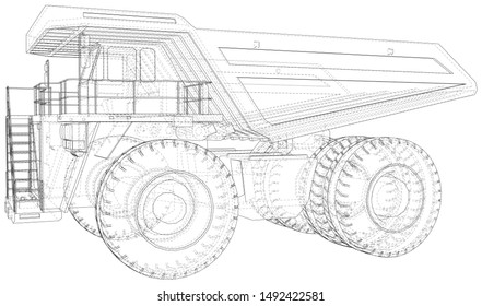 Big mining truck. EPS10 format. Wire-frame style. Vector created of 3d.