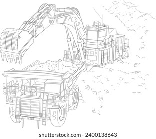 Big Mining Truck Vector Line Art Illustration