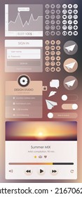 big mobile and web user interface elements collection- set for website design- modern transparent style with blurred background