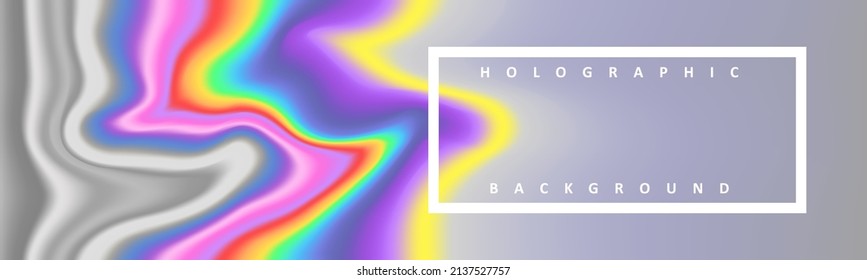 Big modern bright banner with holographic effect background. Holographic gradient rainbow foil glitch effect slide background. Rainbow waves banner backdrop.