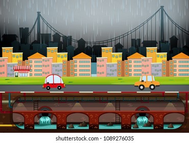 A Big Modern City Raining illustration