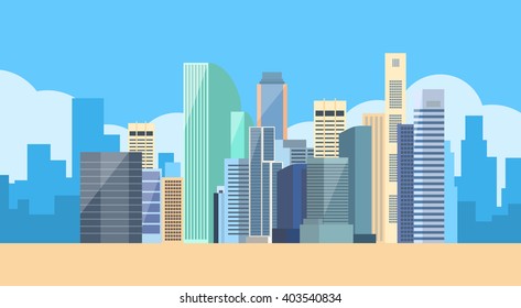 Big Modern City View Cityscape Skyline Vector Illustration