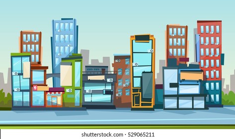 Big Modern City View Cityscape Skyline Banner With Copy Space Vector Illustration