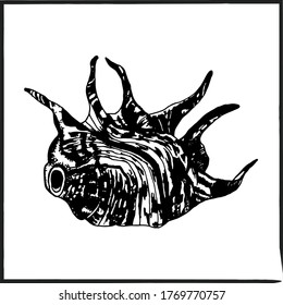 Big mollusk shell in vector. Isolated on a white background. Realistic and beautiful illustration of a black seashell of a sink, in black color. Can be used for in web design, blog and interior.