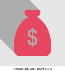Big money bag with gold coins. Vector illustration with shadow