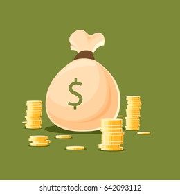 Big money bag with gold coins. Vector illustration 