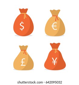 Big money bag set. Vector illustration 