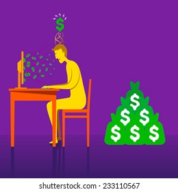 big money earning through on-line business concept vector