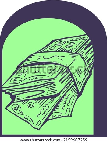 Big money flying to you for wealth, prosperity and happiness. Your lucky green paper cash dollars profit from commerce, savings bank investment, jackpot, bingo, luck. Hand drawn vintage illustration.