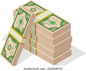 Big money stack. Dollar bundle. Green banknotes pack