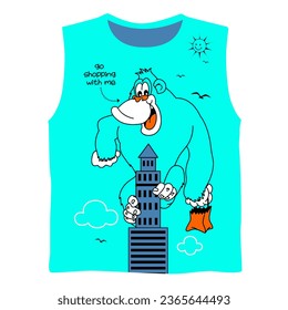 big monkey shopping in a tall building, vector illustration