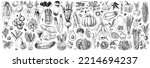 Big monochrome set of colored vegetables