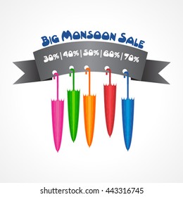 Big Monsoon sale banner for different discounts stock vector