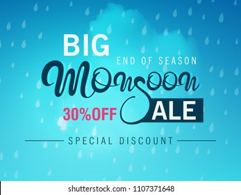 Big Monsoon Sale Banner, Vector Illustration.